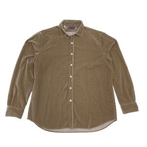 Vintage Purple Label Ralph Lauren Mens Velvet Shirt XL Tan-Brown Color Soft READ